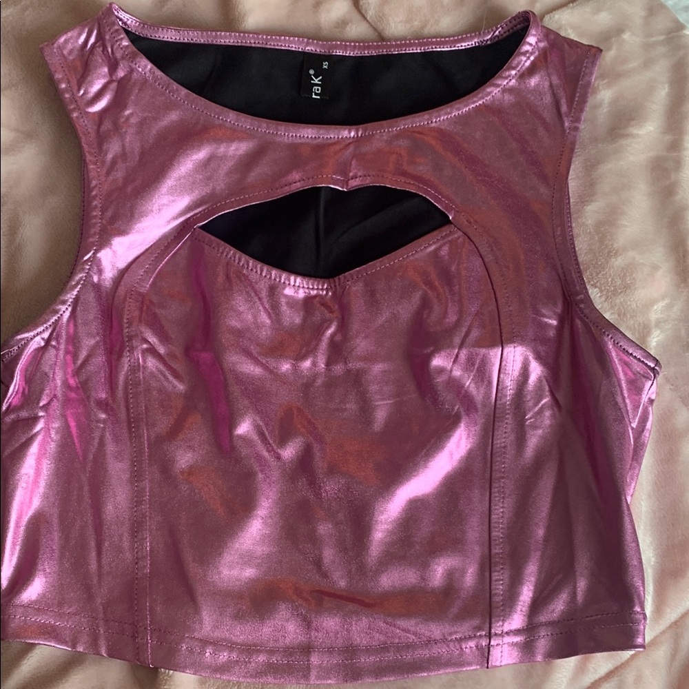 Women's Pink Metallic Crop Top